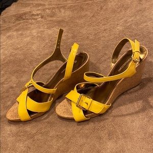 3 1/2 in Cork/Yellow patent leather gold buckles